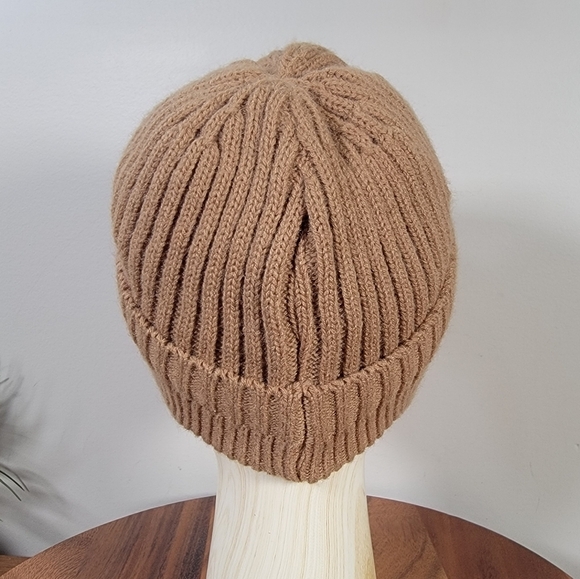 Tan Knit Cap with Ear Flaps Faux Fur Lined Winter Mens Cap MASH Style - Picture 5 of 12